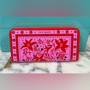 NEW Kate Spade Long Ziparound Wallet - Bandana Embossed Morgan - Pink & Red